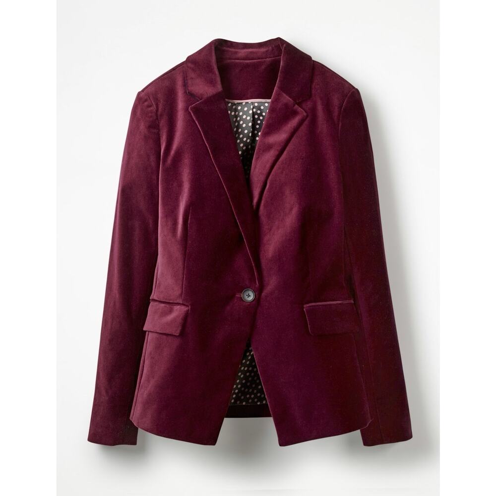 Boden Wine Burgundy Stretch Velvet Blazer Preppy Holiday Classic Workwear Size 4